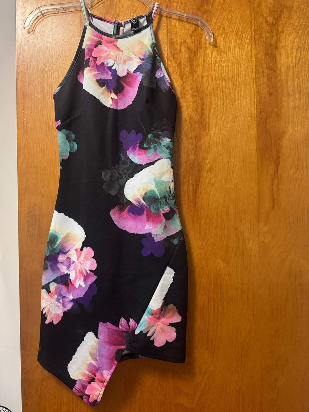 Windsor Black Floral Asymmetrical Halter Dress